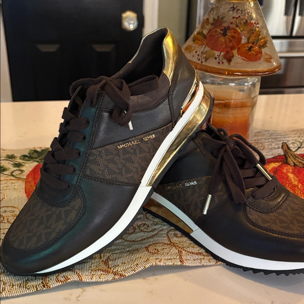 NWT Michael Kors Brown and Gold Athletic Sneakers